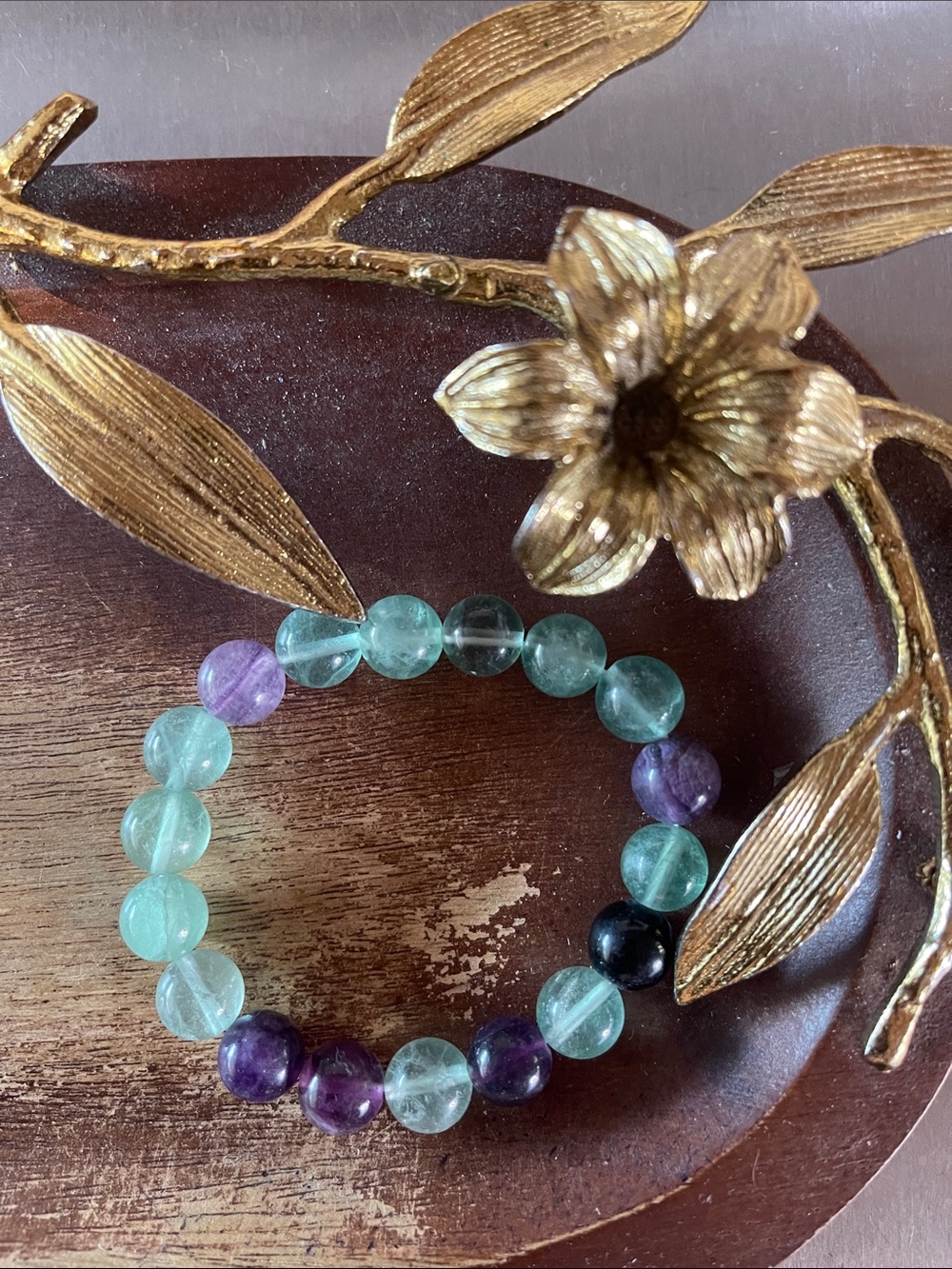 Fluorite & Amethyst Beaded Stretch Bracelet - Multicolor